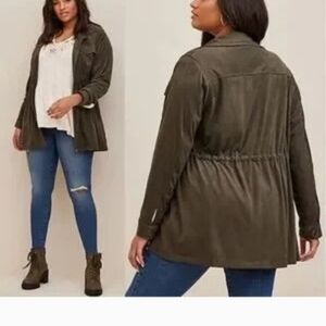 Torrid Olive Faux Suede Drawstring-Waist Jacket